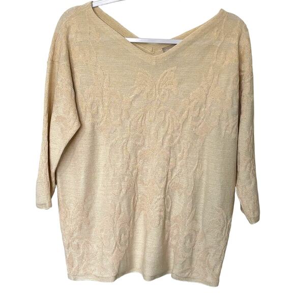 Chico's Wms Med Cream Gold Metallic Embossed Knit Sweater Shimmer - Picture 1 of 8
